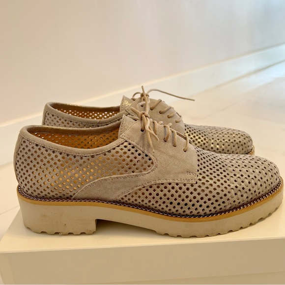 ITALIAN Luca Grossi Sparkly Gray Suede Silver Lace-Up Shoes - Picture 10 of 16